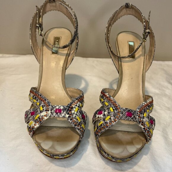 Guess Odonna 2 Platform Open Sandals Multi Ankle Strap Python Heels, Size 8M - Picture 2 of 15